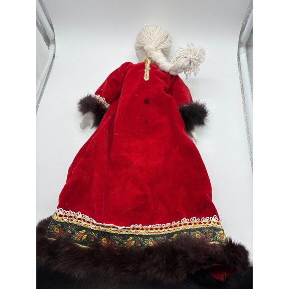 Vintage Russian Porcelain Doll Red Velvet Folk Costume Fur Embroidered Dress 16" - Picture 7 of 10